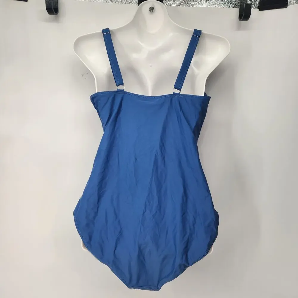 NWT EoMenie Royal Blue Pleated Built in Bra One Piece Swimsuit Plus Women's 2XL‎